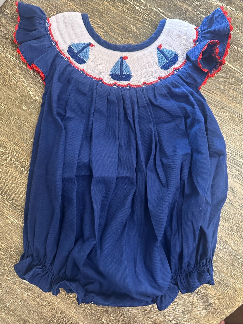 Toddler Blue Sailboat Smocked Romper Dress